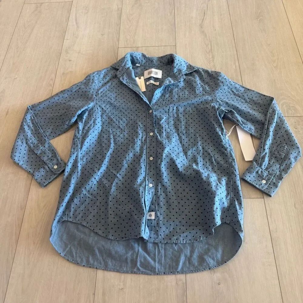 Grayson Anthropologie long sleeve polka dot shirt size S